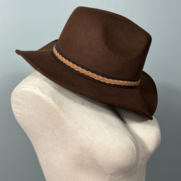 Frye Mens Brown with Tan Trim Fedora / Cowboy Hat - Picture 4 of 14